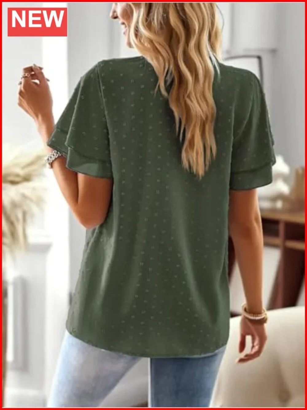 Womens V Neck Crochet Lace Blouse Short Sleeve Boho Top